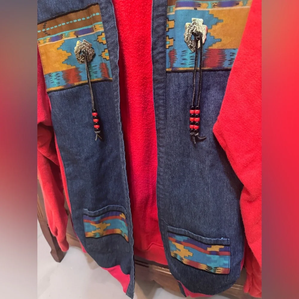 Vintage Pannill Denim Jacket With Southwest Tribal Design and Conchos Women’s2XL - Picture 5 of 6
